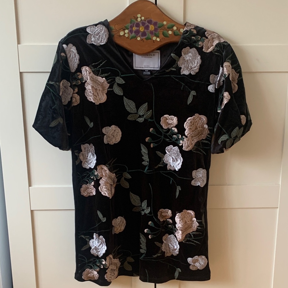 Black Velvet Floral Embroidered Dress